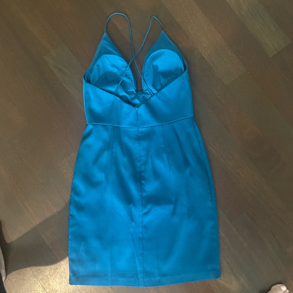 Aidan by Aidan Mattox Women's Cocktail Mini Dress Size 4 Blue Crepe Strappy Back - Picture 4 of 8